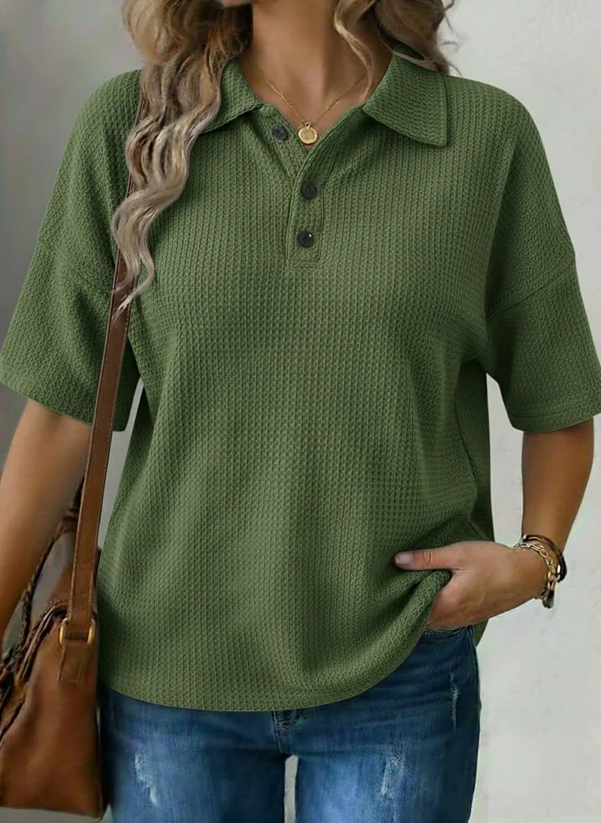 New Arrival 🔥Women's Casual Waffle Knit Polo Shirt