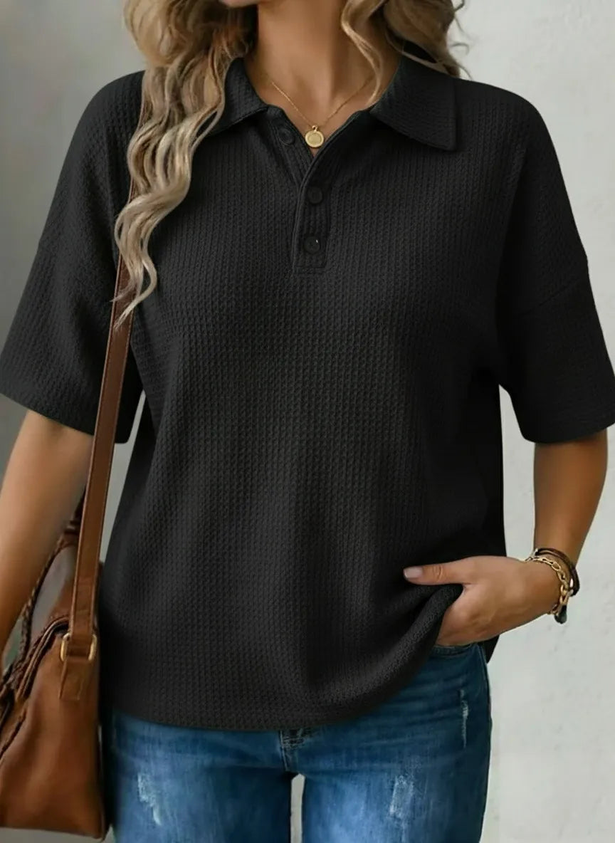 New Arrival 🔥Women's Casual Waffle Knit Polo Shirt