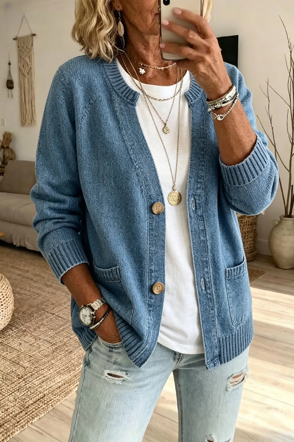New Arrival 🔥Women's Washed Denim Knit Cardigan