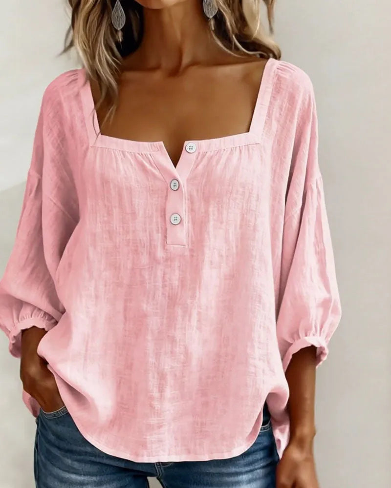 New Arrivals🌸Women's Square Neck Half Button Blouse
