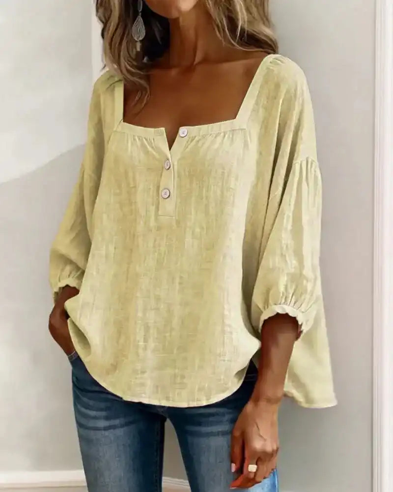 New Arrivals🌸Women's Square Neck Half Button Blouse