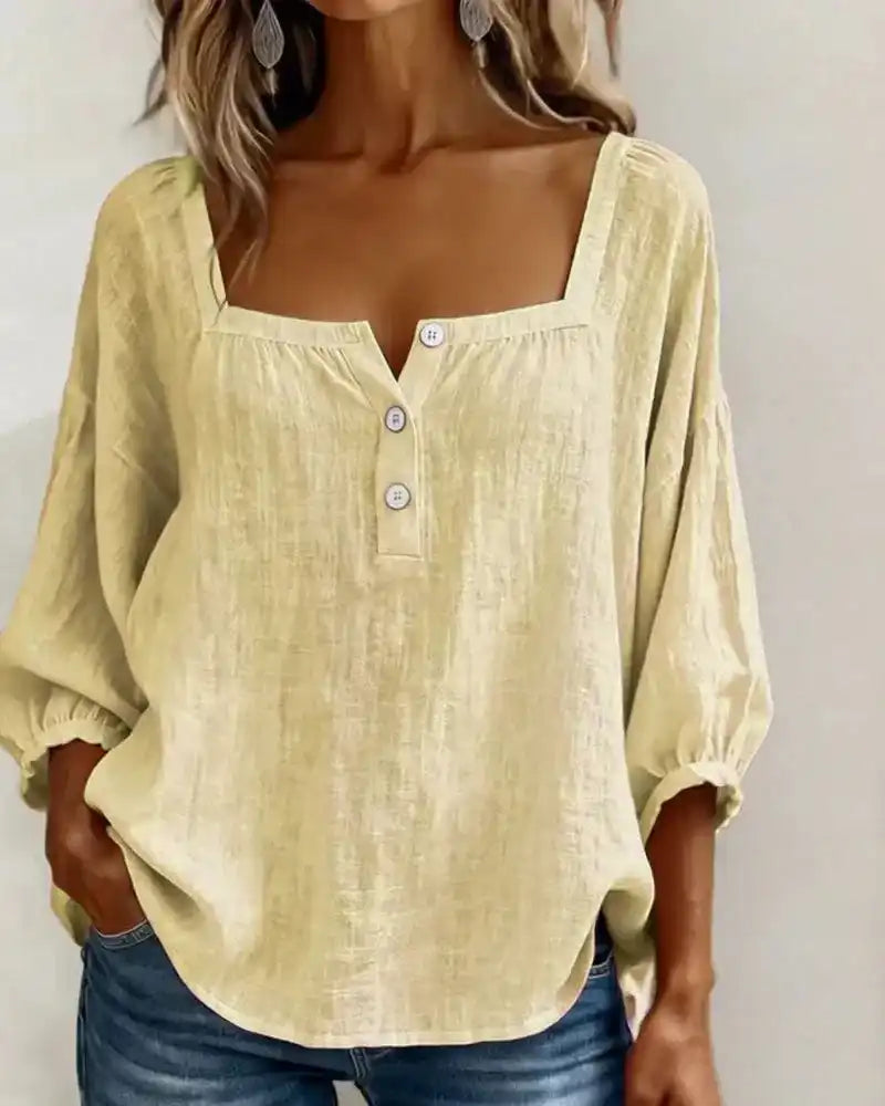New Arrivals🌸Women's Square Neck Half Button Blouse