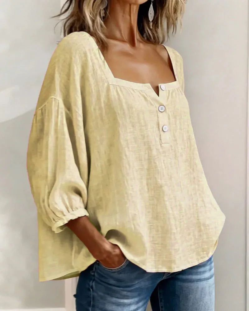 New Arrivals🌸Women's Square Neck Half Button Blouse