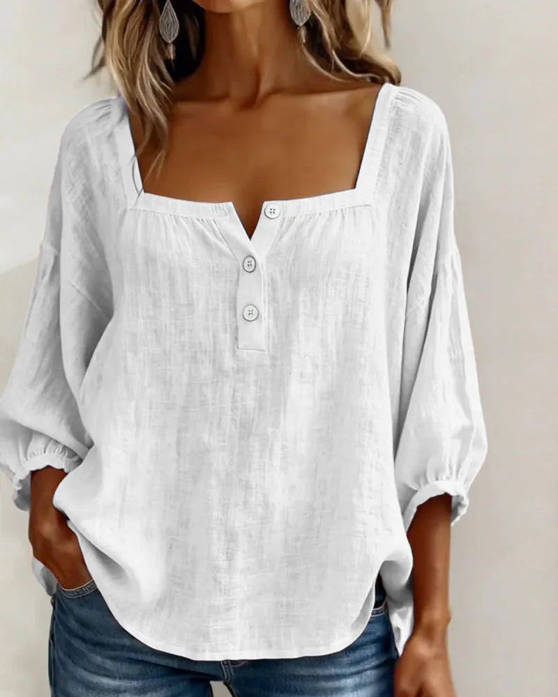 New Arrivals🌸Women's Square Neck Half Button Blouse