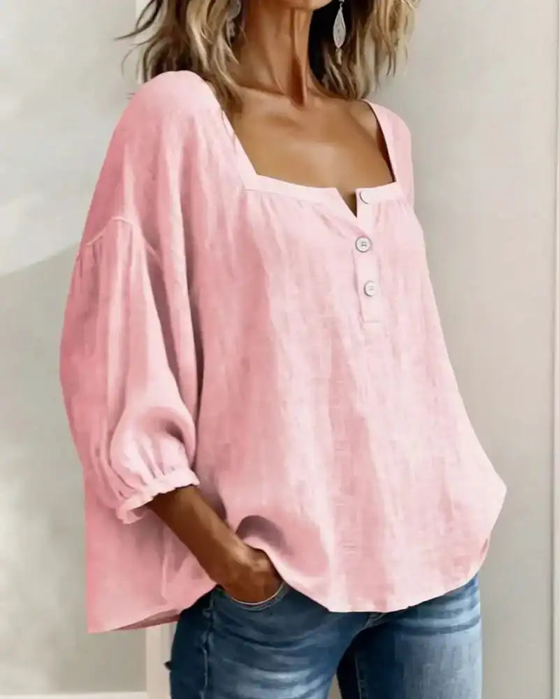 Women's Square Neck Half Button Blouse