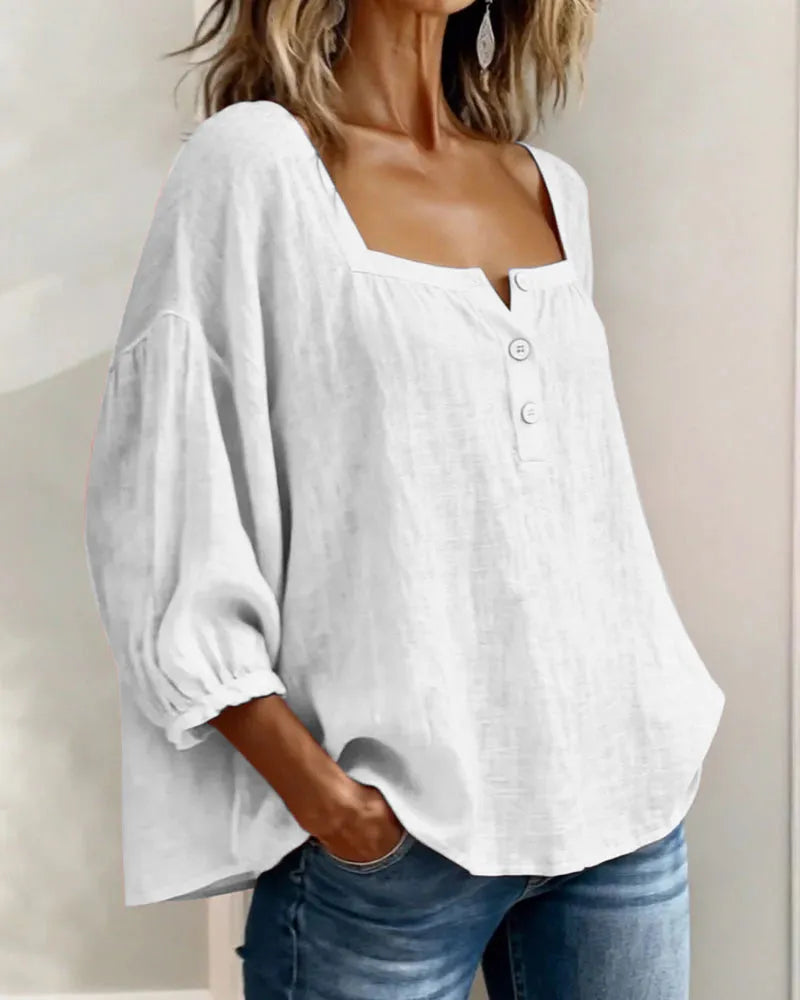 New Arrivals🌸Women's Square Neck Half Button Blouse