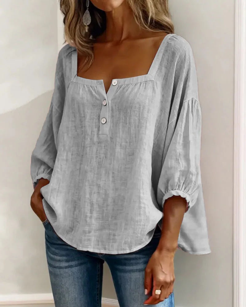 New Arrivals🌸Women's Square Neck Half Button Blouse