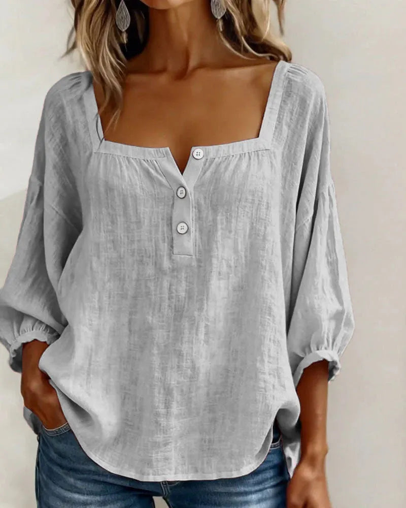 New Arrivals🌸Women's Square Neck Half Button Blouse