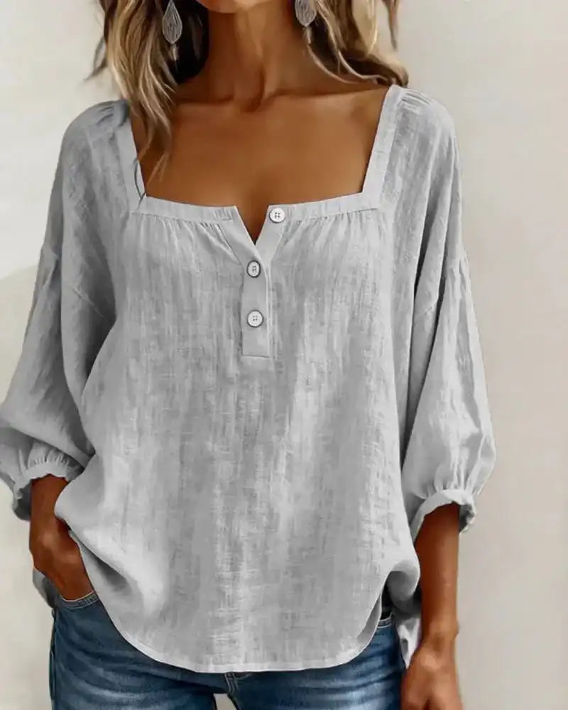 New Arrivals🌸Women's Square Neck Half Button Blouse