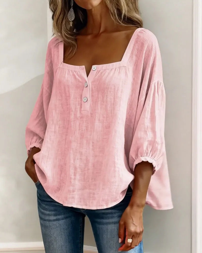 New Arrivals🌸Women's Square Neck Half Button Blouse