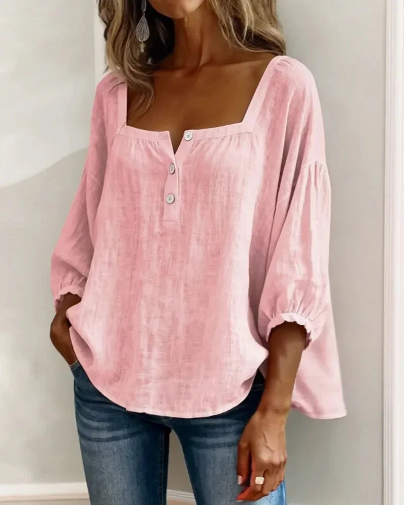 New Arrivals🌸Women's Square Neck Half Button Blouse