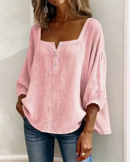 Women's Square Neck Half Button Blouse