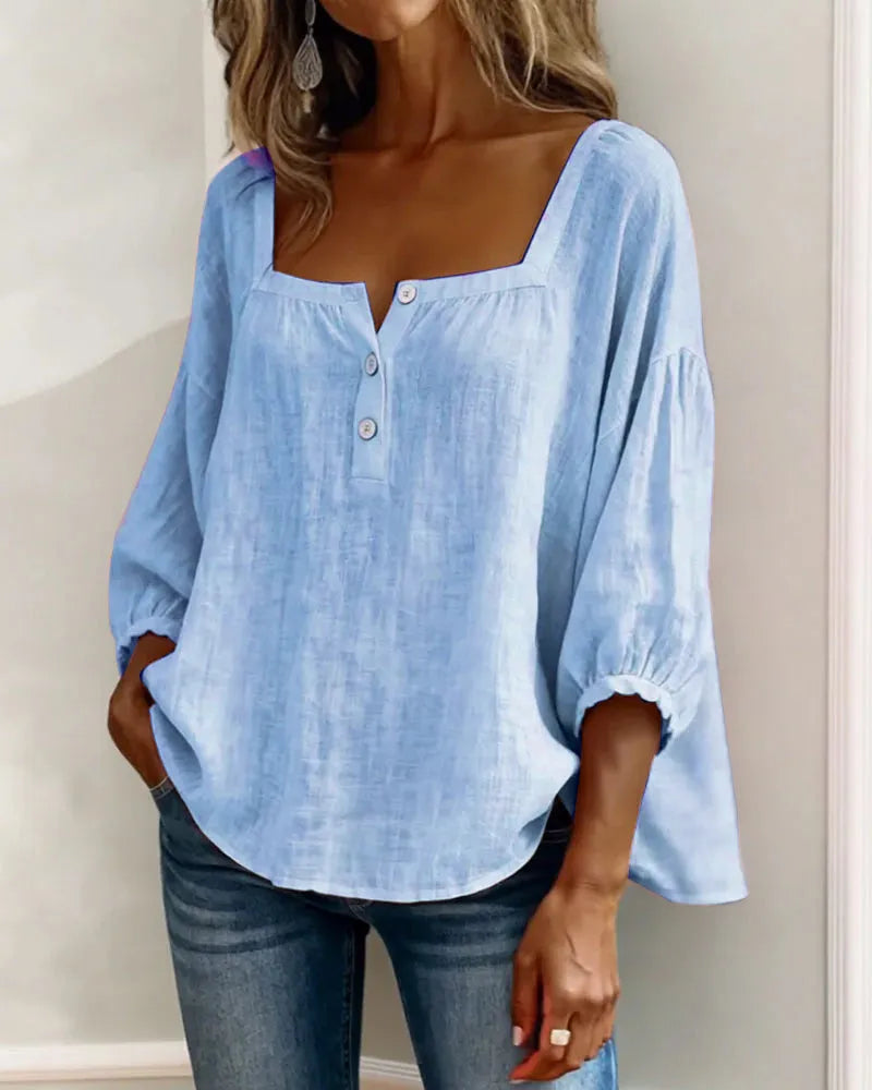 New Arrivals🌸Women's Square Neck Half Button Blouse