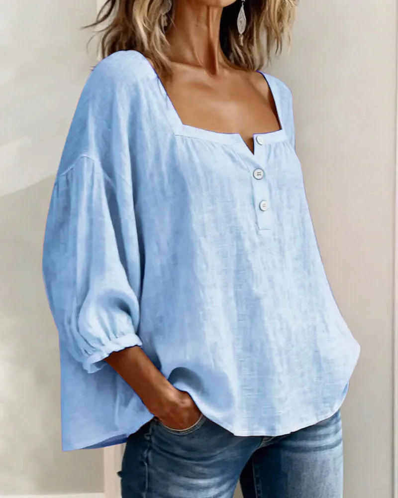 New Arrivals🌸Women's Square Neck Half Button Blouse