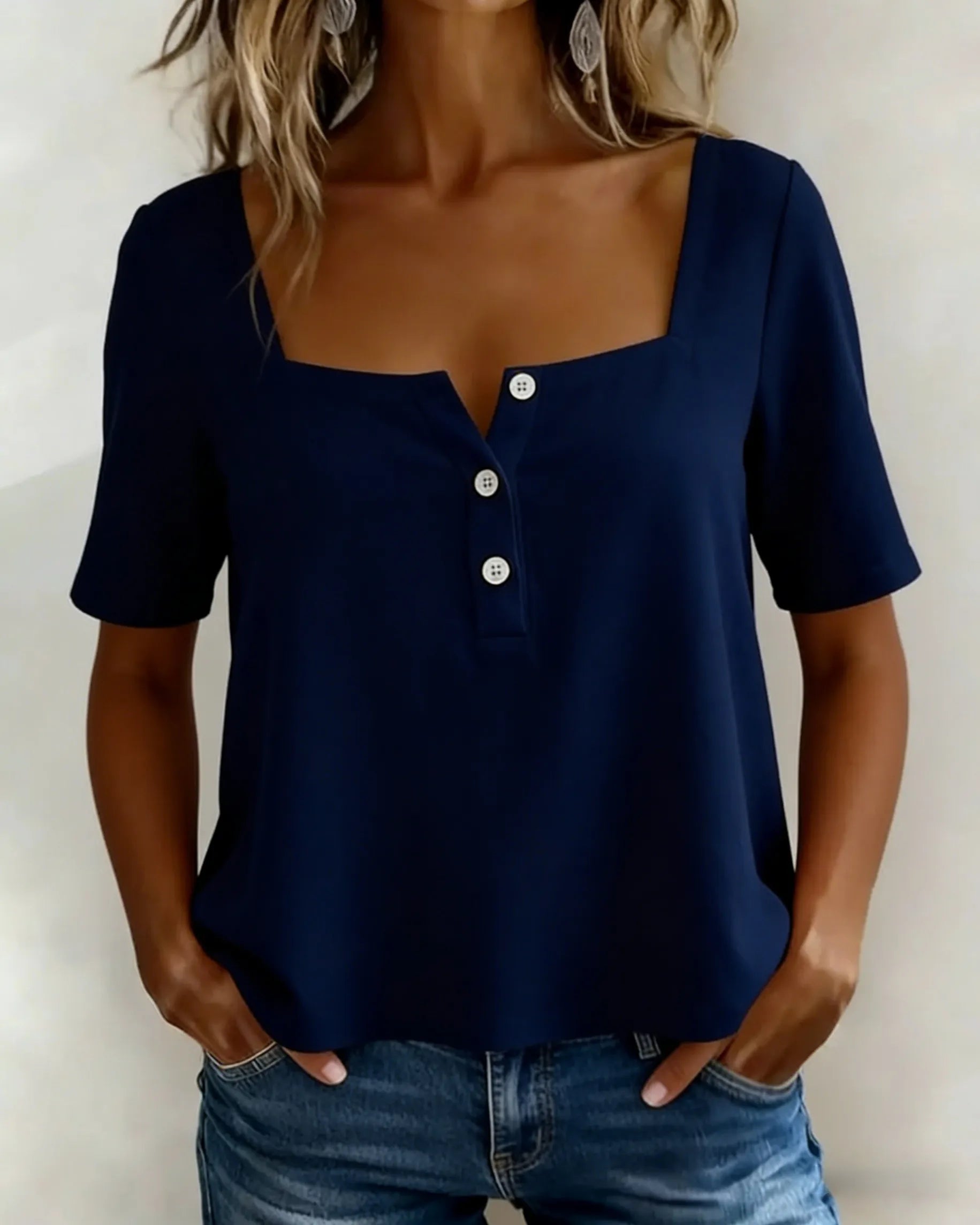 New Arrivals🌸Women's Square Neck Half Button Blouse