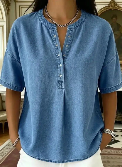 Women's Casual Denim Henley Top