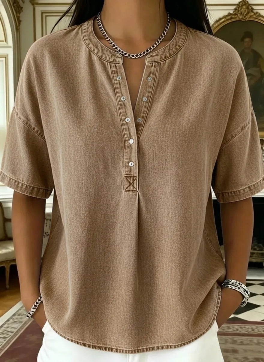 New Arrivals🔥Women's Casual Denim Henley Top