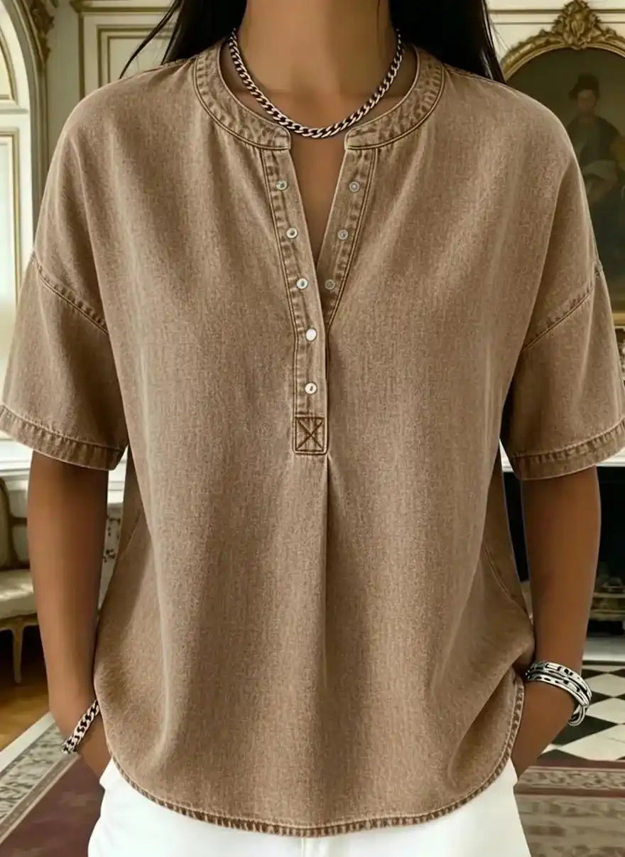 Women's Casual Denim Henley Top