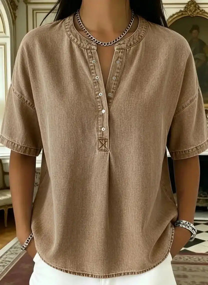 Women's Casual Denim Henley Top