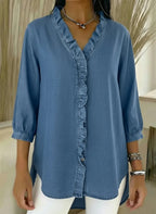 New Arrivals🔥 Women's Casual Denim V-Neck Ruffled Shirt
