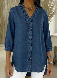 New Arrivals🔥 Women's Casual Denim V-Neck Ruffled Shirt