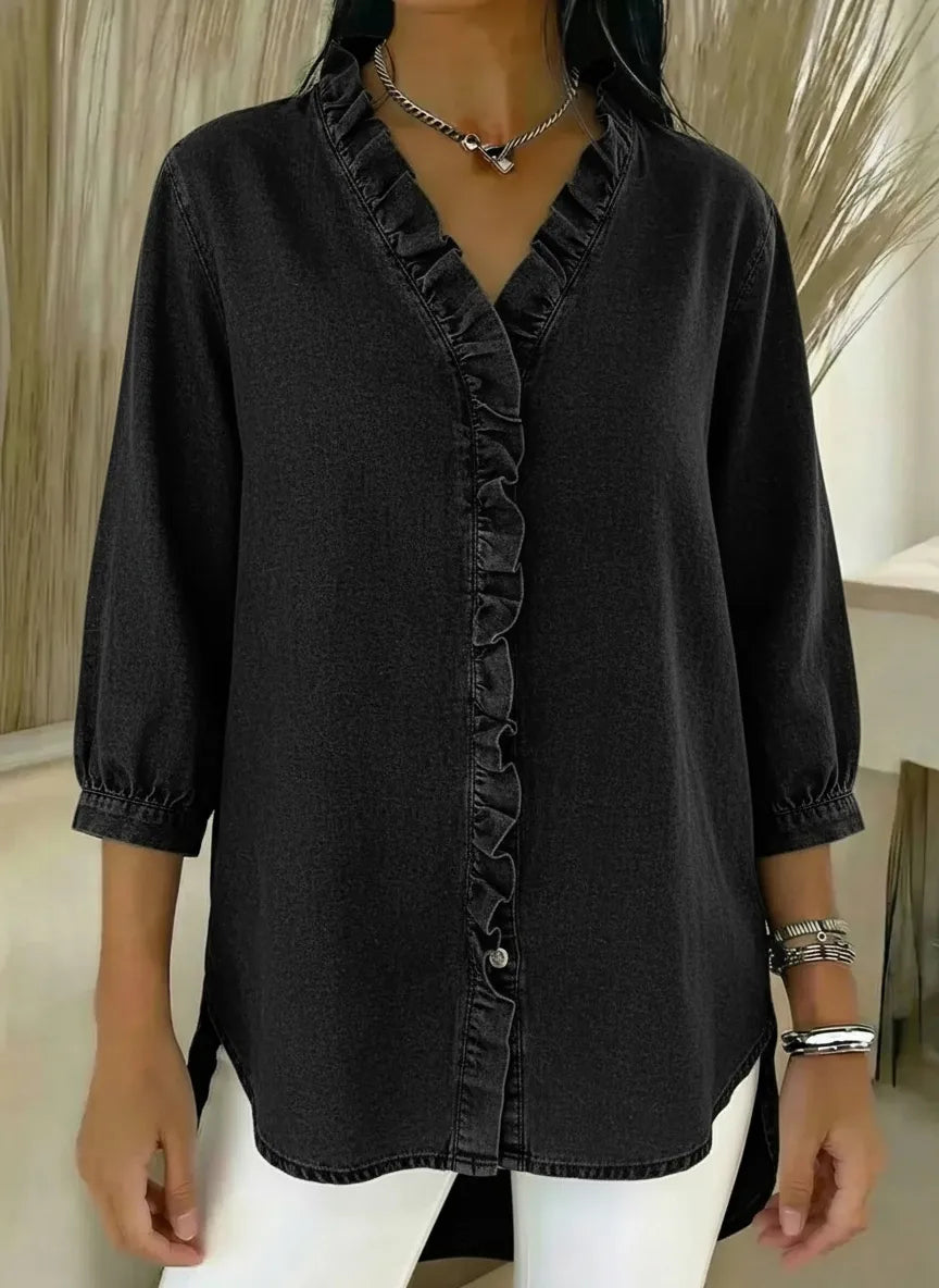 New Arrivals🔥 Women's Casual Denim V-Neck Ruffled Shirt