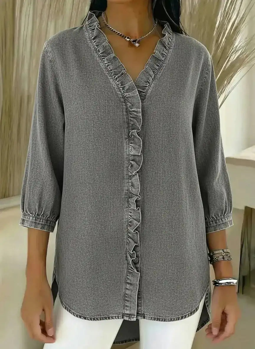 New Arrivals🔥 Women's Casual Denim V-Neck Ruffled Shirt