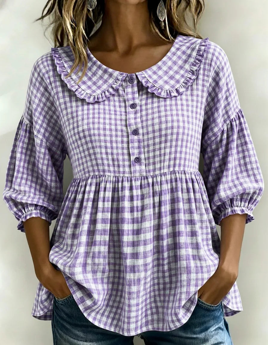 New Arrivals🔥Women's Gingham Puff Sleeve Peplum Blouse
