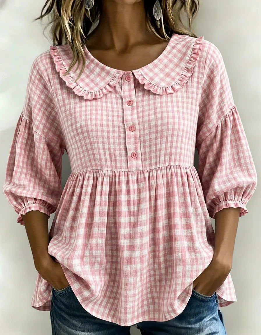 New Arrivals🔥Women's Gingham Puff Sleeve Peplum Blouse