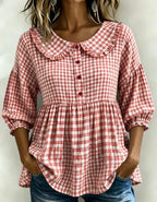 New Arrivals🔥Women's Gingham Puff Sleeve Peplum Blouse