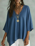 New Arrivals🔥Women's Relaxed Fit Chambray V-Neck Blouse