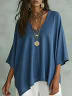 New Arrivals🔥Women's Relaxed Fit Chambray V-Neck Blouse