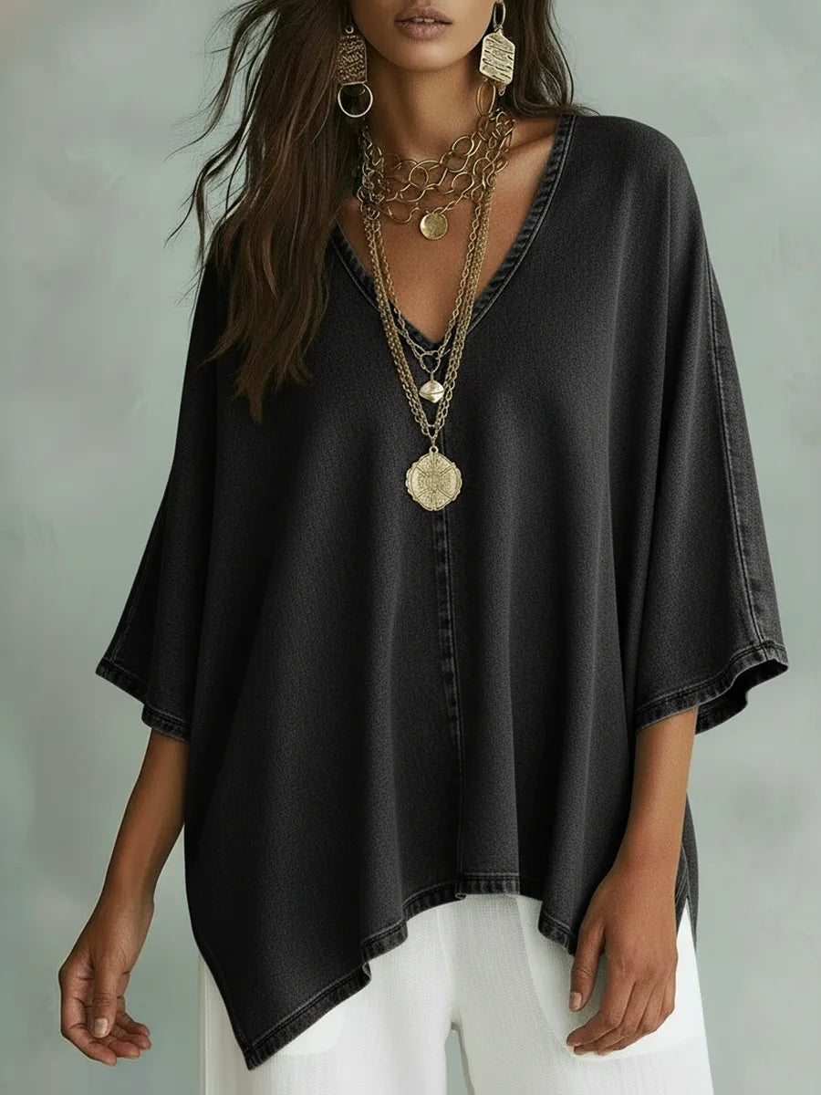 New Arrivals🔥Women's Relaxed Fit Chambray V-Neck Blouse