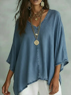 New Arrivals🔥Women's Relaxed Fit Chambray V-Neck Blouse