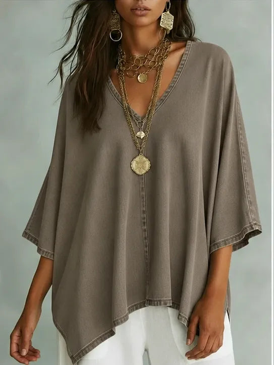 New Arrivals🔥Women's Relaxed Fit Chambray V-Neck Blouse
