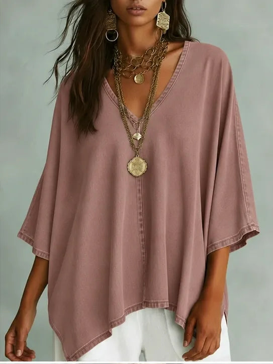 New Arrivals🔥Women's Relaxed Fit Chambray V-Neck Blouse