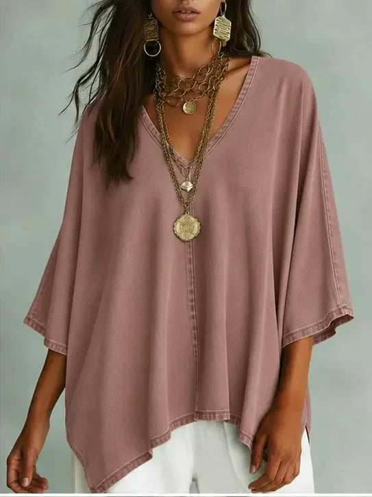 New Arrivals🔥Women's Relaxed Fit Chambray V-Neck Blouse