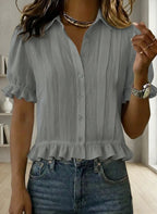 New Arrivals🔥Women's Solid-color Short-sleeve Casual Loose Cotton-linen Shirt With Cardigan Collar