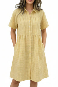 Today 49% off🔥Women’s Cotton Linen Gingham Button-Up Shirt Dress
