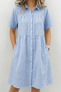 Today 49% off🔥Women’s Cotton Linen Gingham Button-Up Shirt Dress