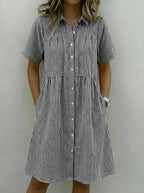 Today 49% off🔥Women’s Cotton Linen Gingham Button-Up Shirt Dress