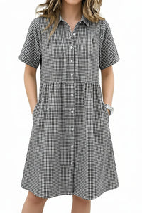 Today 49% off🔥Women’s Cotton Linen Gingham Button-Up Shirt Dress