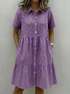 Today 49% off🔥Women’s Cotton Linen Gingham Button-Up Shirt Dress