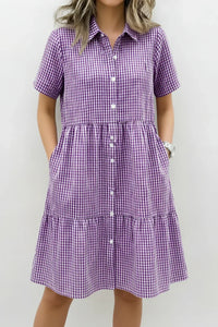 Today 49% off🔥Women’s Cotton Linen Gingham Button-Up Shirt Dress