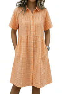 Today 49% off🔥Women’s Cotton Linen Gingham Button-Up Shirt Dress