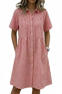 Today 49% off🔥Women’s Cotton Linen Gingham Button-Up Shirt Dress
