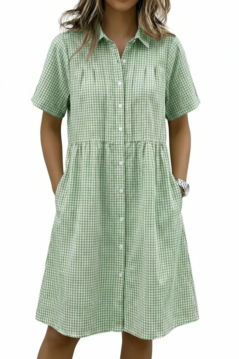 Today 49% off🔥Women’s Cotton Linen Gingham Button-Up Shirt Dress