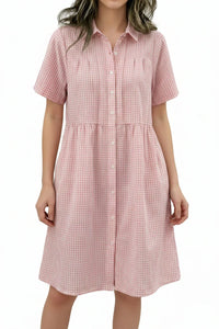 Today 49% off🔥Women’s Cotton Linen Gingham Button-Up Shirt Dress