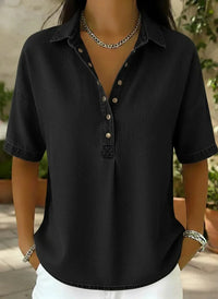 Women's Relaxed Denim-Style Button Detail Top