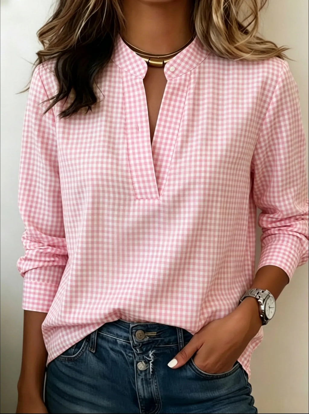 Today 50% Off🔥Women’s Classic Gingham Split V-Neck Blouse